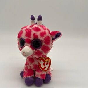 Ty Beanie Boos Twigs the Pink Giraffe 6" Purple Glitter Eyes 2014